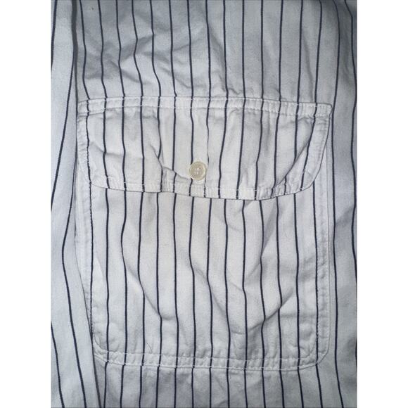 A Product of Ken Vertical Stripe Double Pocket Button Up Shirt White Blue Large - Picture 3 of 4
